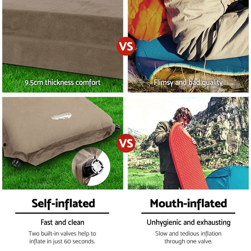 Weisshorn Self Inflating Mattress Camping Sleeping Mat Air Bed Double Set Coffee