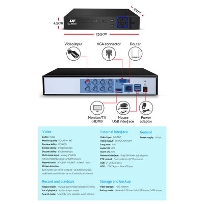 UL-tech CCTV Security System 8CH DVR 8 Cameras 1080p