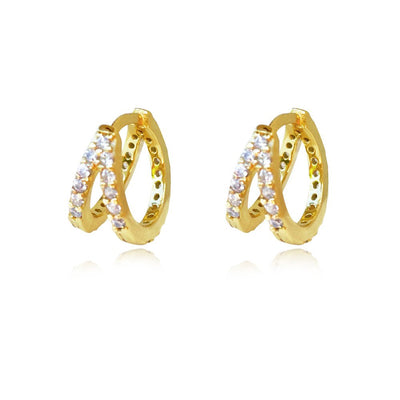 Culturesse Elaina Dainty CZ Twin Hoop Earrings (Gold)