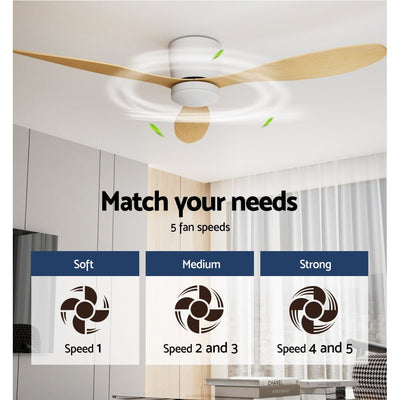 Devanti 52'' Ceiling Fan DC Motor w/Light w/Remote - Light Wood