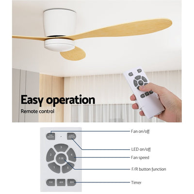 Devanti 52'' Ceiling Fan DC Motor w/Light w/Remote - Light Wood