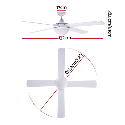 Devanti 52'' Ceiling Fan AC Motor w/Light w/Remote - White