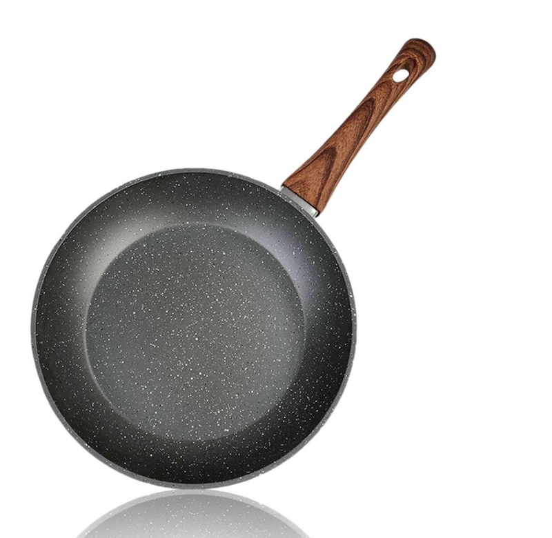 24cm Marble Stone Ceramic Coat PFOA Free Non-Stick Frypan w/ Wooden Look Handle