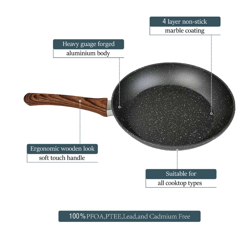 Clevinger 28cm Ceramic Marble Coat PFOA Free Non-Stick Frypan with Wooden Look Handle