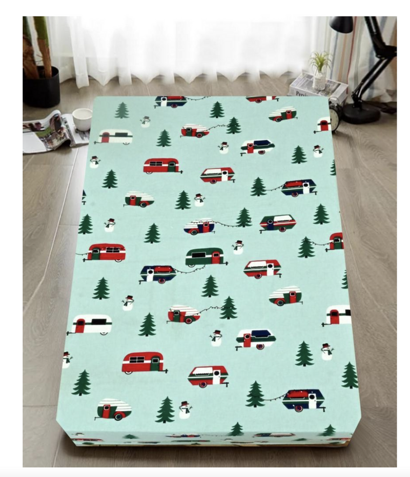 Queen Luxury 100% Cotton Flannelette Fitted Bed Sheet Flannel -  Trees/Caravan