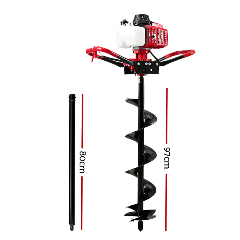 Giantz 80CC Post Hole Digger 200mm Petrol Drill Extension Auger Bits