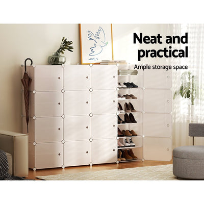 Artiss Shoe Rack DIY 16 Storage Cube Stackable White