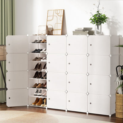 Artiss Shoe Rack DIY 16 Storage Cube Stackable White