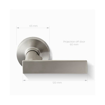 Delf Porto Passage Lever Door Handle Set On Round Rosette Satin Chrome