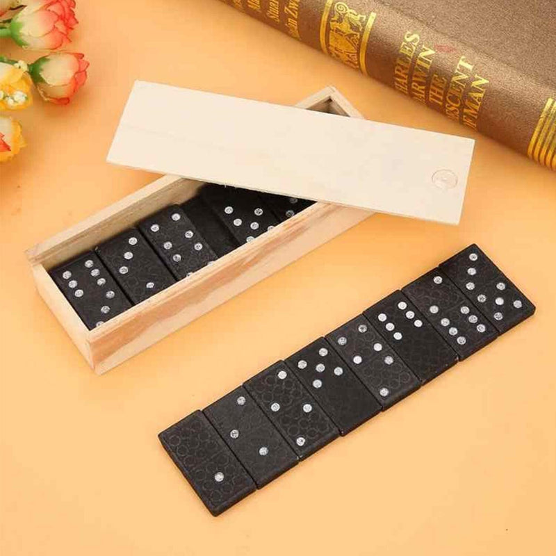 Domino Set Wooden Box Kids Children Traditional Toy 28 Dominoes