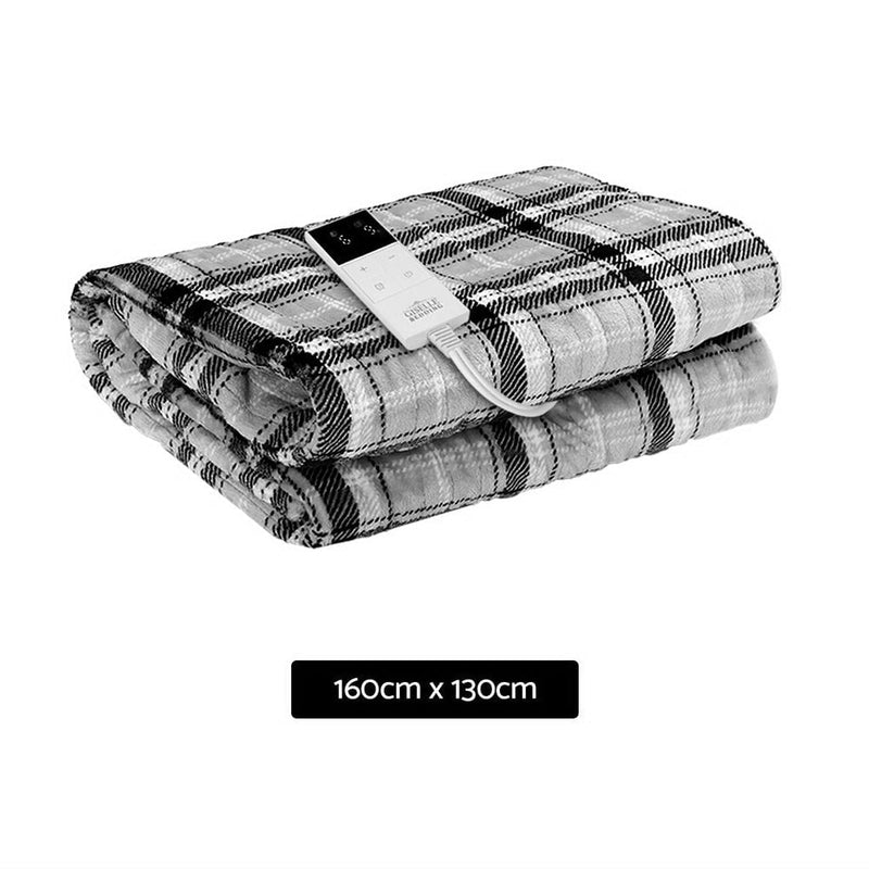 Giselle Bedding Electric Throw Rug Flannel Snuggle Blanket Washable Heated Grey and White Checkered