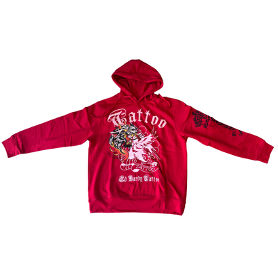 Ed Hardy Mens Hoodie Jumper Pullover Tattoo New York Skull in Red