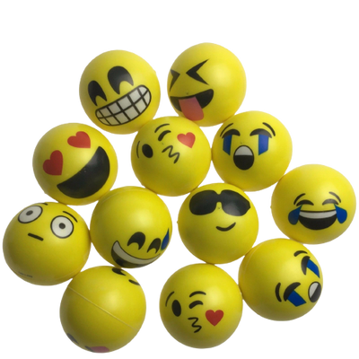 12 EMOJI FACE STRESS BALLS Hand Relief Squeeze Tension Reliever Soft Smiley 70mm