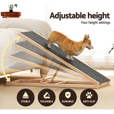 i.Pet Dog Ramp 100cm Adjustable Height Wooden Steps Stairs For Bed Sofa Car Foldable