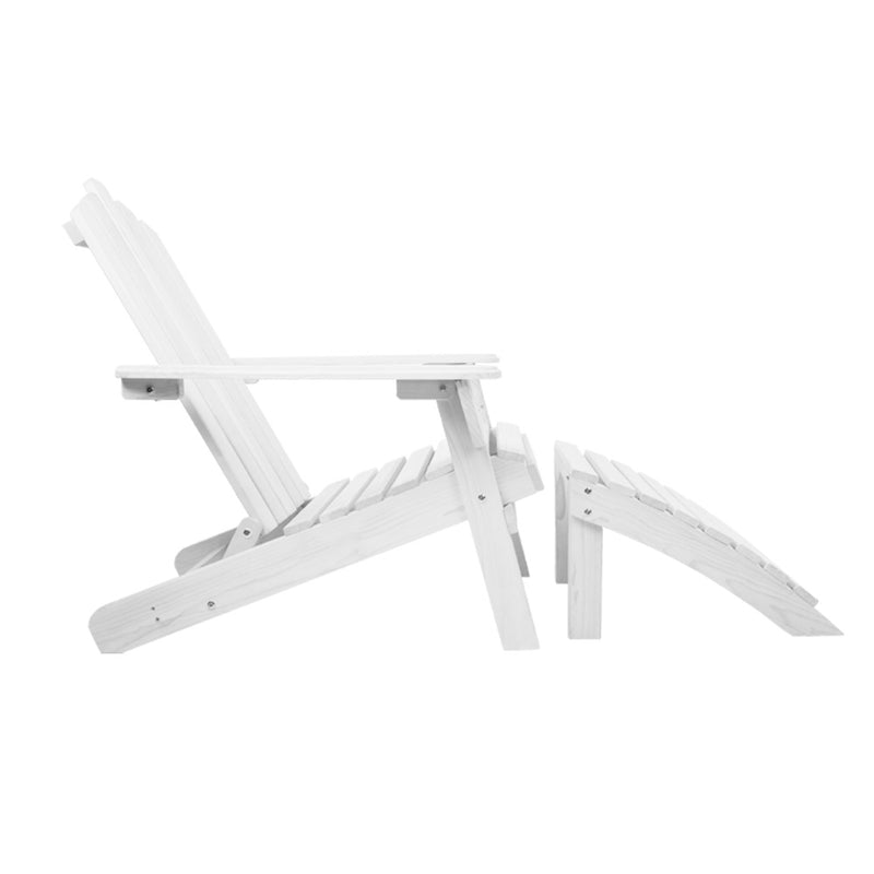 Gardeon 5PC Adirondack Outdoor Table and Chairs Wooden Sun Lounge Patio Furniture White