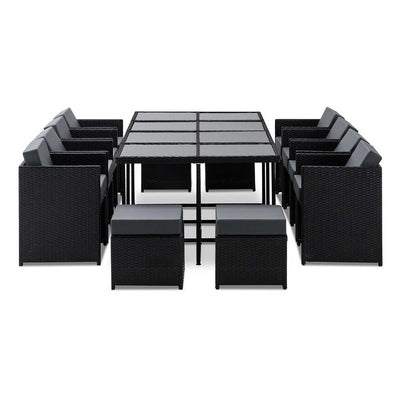 Gardeon Outdoor Dining Set 13 Piece Wicker Table Chairs Setting Black