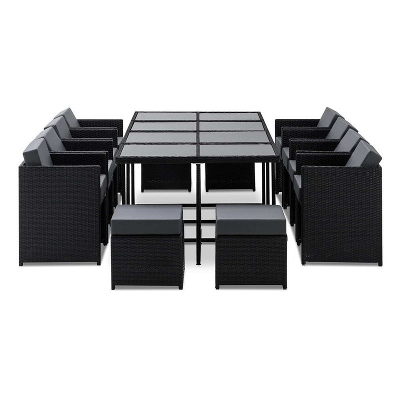 Gardeon Outdoor Dining Set 13 Piece Wicker Table Chairs Setting Black
