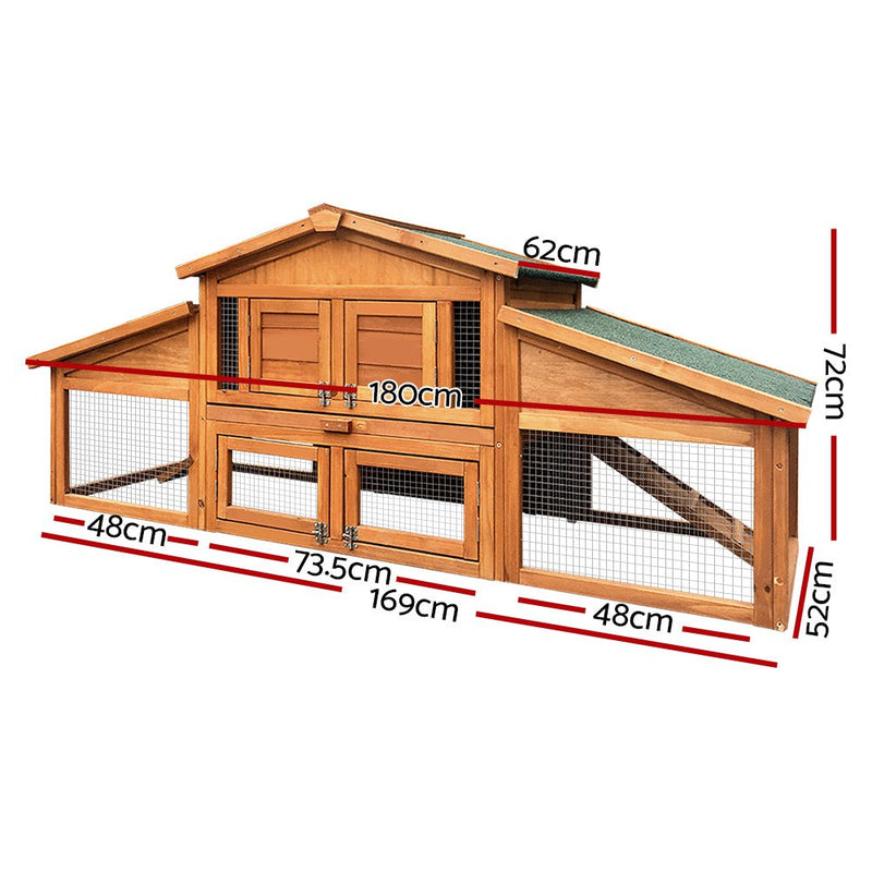 i.Pet Chicken Coop Rabbit Hutch 169cm x 52cm x 72cm Large Chicken Coop Wooden House Run Cage