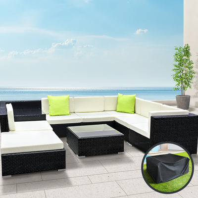 Gardeon 9-Piece Outdoor Sofa Set Wicker Couch Lounge Setting Cover