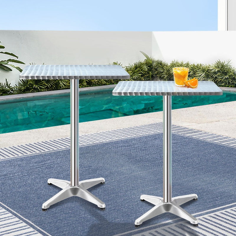 Gardeon 2pcs Outdoor Bar Table Furniture Adjustable Aluminium Square Cafe Table