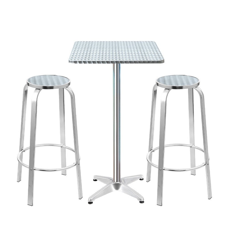 Gardeon 3-Piece Outdoor Bar Set Bistro Table Stools Adjustable Square Cafe