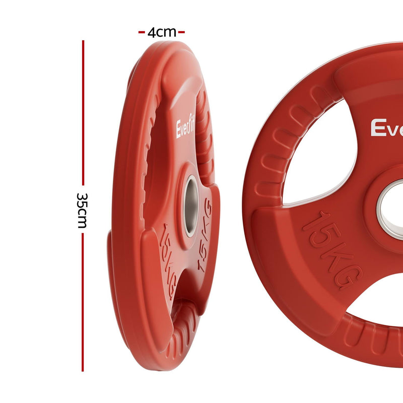 Everfit Weight Plates Standard 15kg Dumbbell Barbell Plate Weight Lifting Home Gym Red