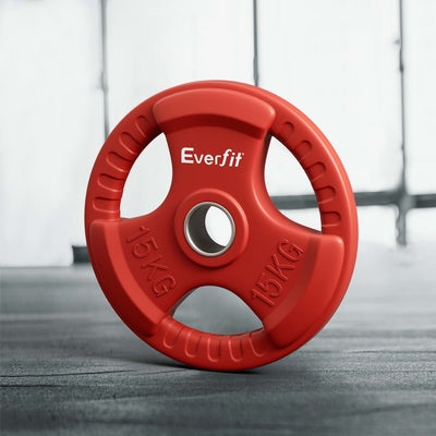 Everfit Weight Plates Standard 15kg Dumbbell Barbell Plate Weight Lifting Home Gym Red