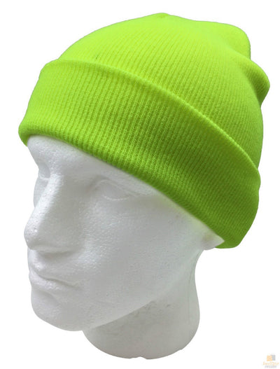 PLAIN FLURO BEANIE Hi Vis Unisex Winter Warm Hat Ski Party Costume Cap Knit