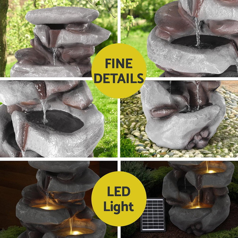 Gardeon Solar Fountain Water Feature Outdoor Indoor 4-Tier Brown