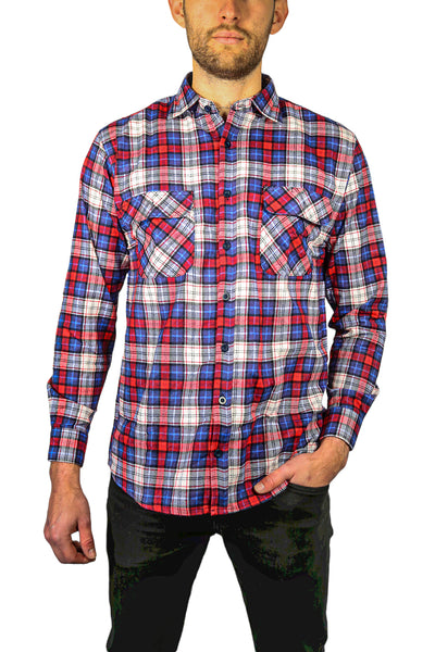 Mens Flannelette Long Sleeve Shirt 100% Cotton Check Authentic Flannel - Full Placket