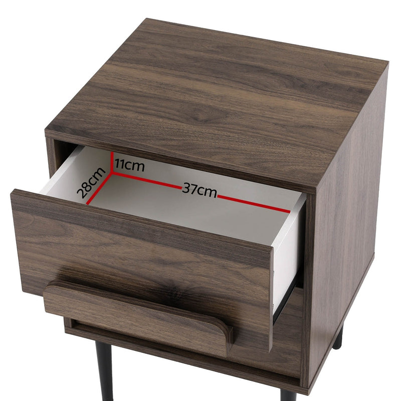 Artiss Bedside Table Nightstand 2 Drawers - Walnut