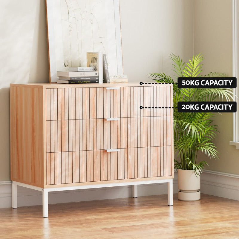 Artiss 3 Chest of Drawers  - LURA Pine