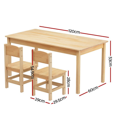 1 Keezi Kids Table and 2 Chairs Set Pinewood