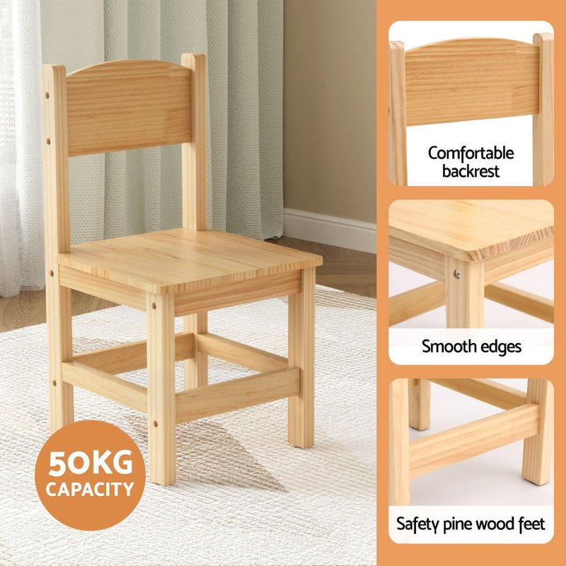 1 Keezi Kids Table and 2 Chairs Set Pinewood