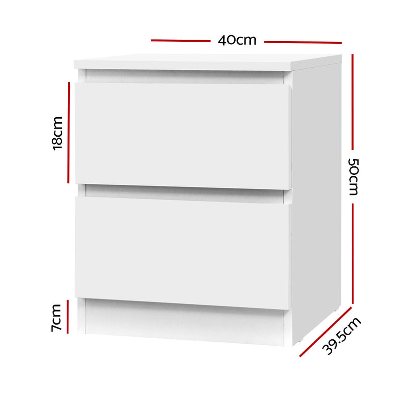Artiss 2x Bedside Table 2 Drawers - PEPE White