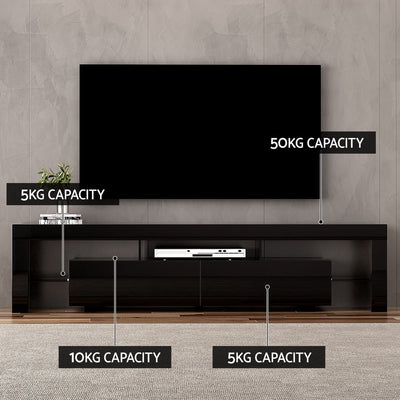 Artiss TV Cabinet Entertainment Unit Stand RGB LED Gloss Furniture 200cm Black