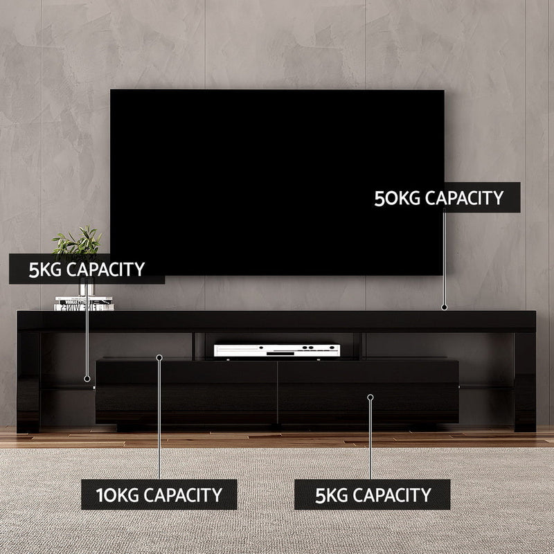 Artiss TV Cabinet Entertainment Unit Stand RGB LED Gloss Furniture 200cm Black
