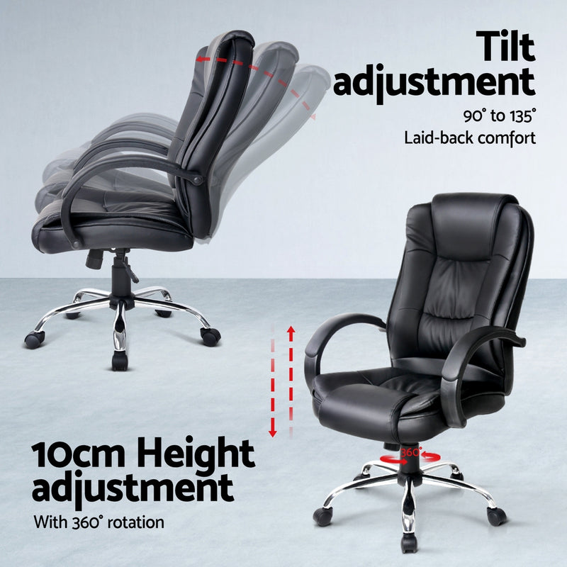 Artiss Computer Desk 120cm Executive Office Chair Set PU Leather High Back Black