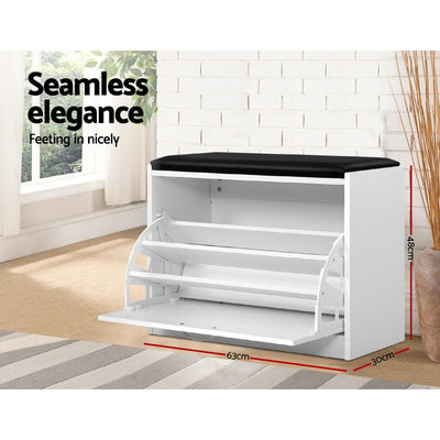 Artiss Shoe Rack Cabinet Bench 15 Pairs White Kyla