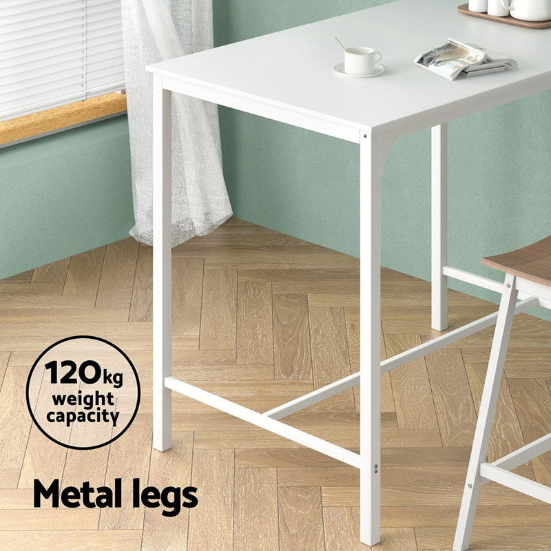 Artiss Bar Table Dining Desk High Kitchen Shelf Metal Legs Cafe Pub White