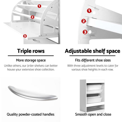 Artiss Shoe Rack Cabinet Adjustable Shelves 24 Pairs White Iris