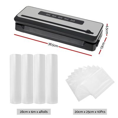 Devanti Food Vacuum Sealer Machine Sealing Cutter 5 Modes Storage Bags 4 Rolls