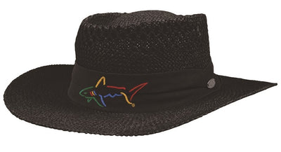 Greg Norman Straw Hat Summer Golf Signature Fedora Wide Brim - Black