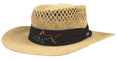 Greg Norman Straw Hat Summer Golf Signature Fedora Wide Brim - Natural