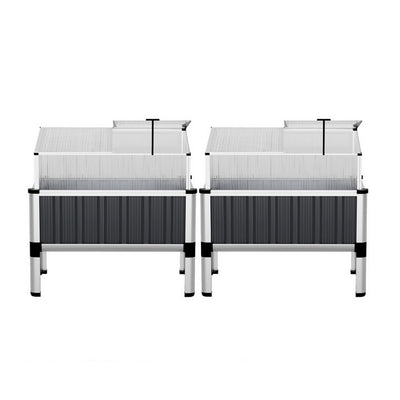 Green Fingers Raised Garden Bed x2 80x49x74cm Greenhouse Planter Box Galvanised Herb