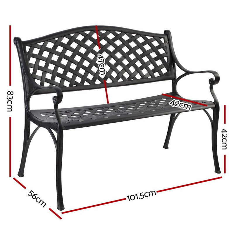 Gardeon Garden Bench Outdoor Seat Chair Cast Aluminium Park Black