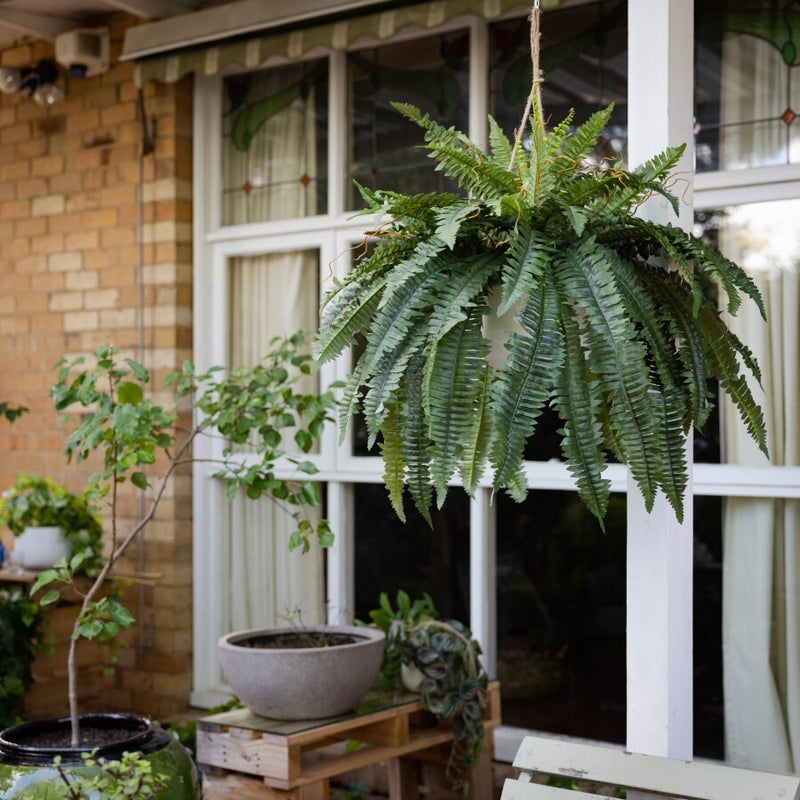 88cm Potted Faux Boston Fern in Hanging Planter Display Artificial Plant Flower