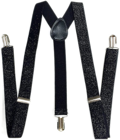 GLITTER SPARKLE SUSPENDERS Braces Clipon Elastic Y-Back Slim Adjustable  - Black (Glitter)