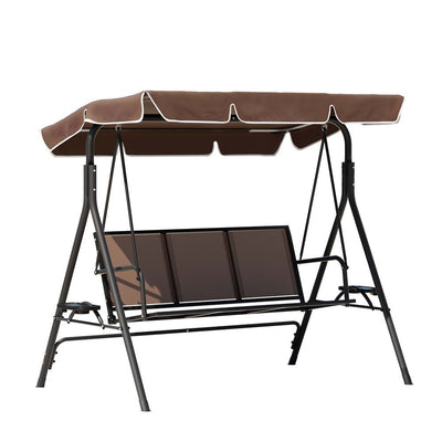 Gardeon 3 Seater Outdoor Swing Chair Cup Holder Canopy Brown