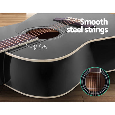 Alpha 41 Inch Acoustic Guitar Wooden Body Steel String Dreadnought Black